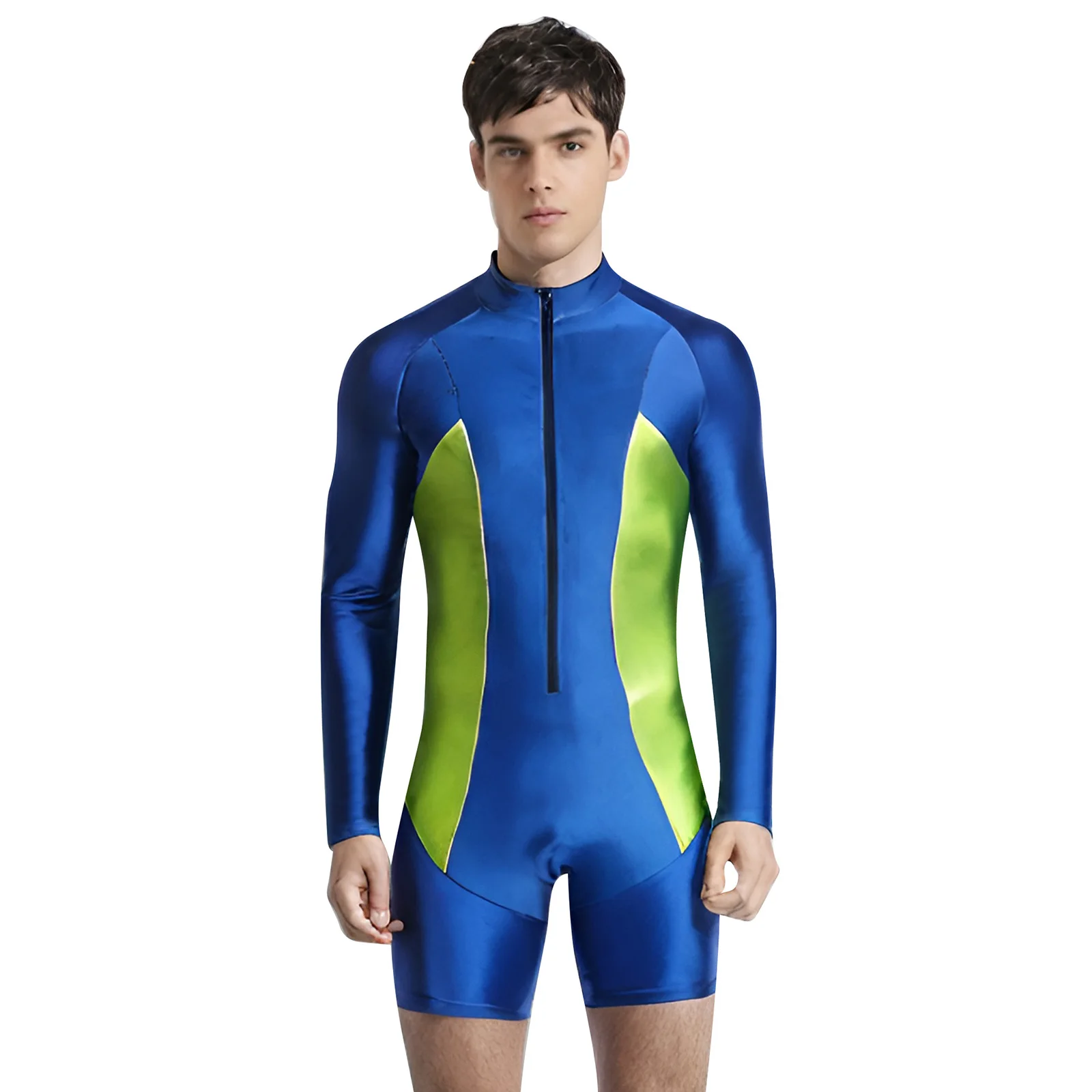 남성용 세련된 다이빙 카약 의류 Shorty Wetsuit 긴 소매 컬러 블록 바디 슈트 수영 스노클링 서핑 용 수영복