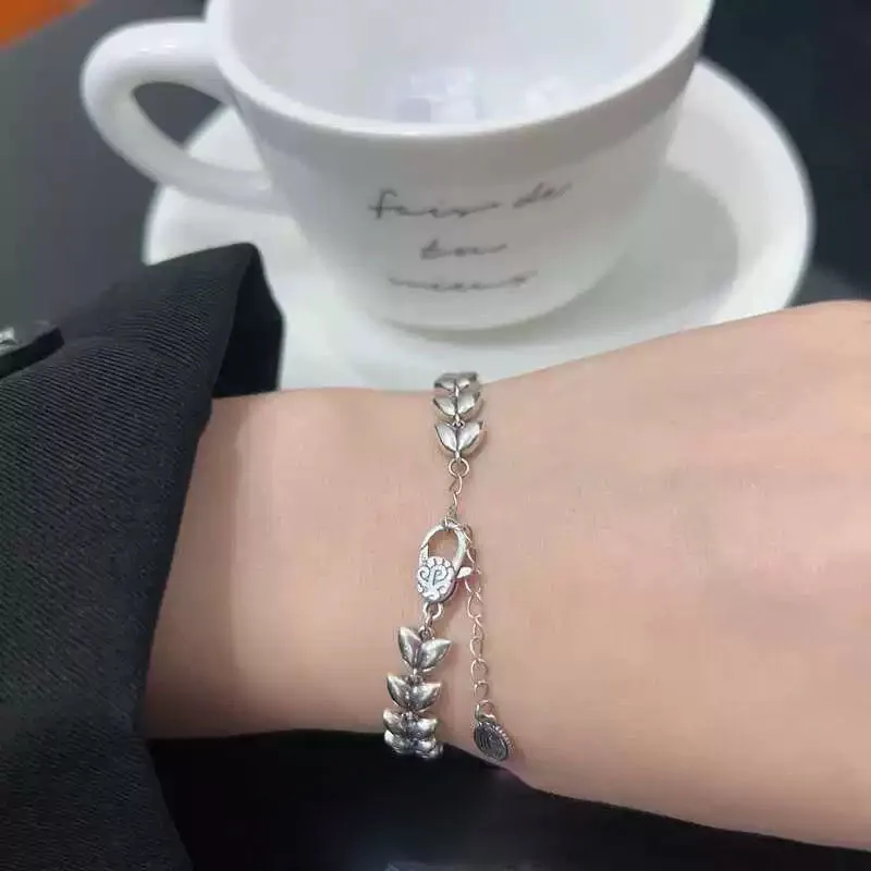 925 Sterling Silver Bracelets for Women Men String Accessories Trend Vintage Simple Wheet Shape Pendant Party Jewelry Gift
