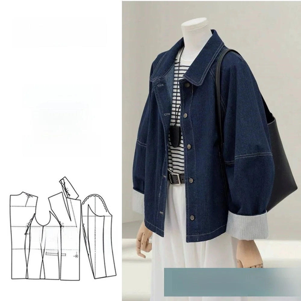 

Women's Casual Loose Jacket Paper Pattern Splicing Short Top DIY Clothing Customization Business Work Uniform School Uniform
