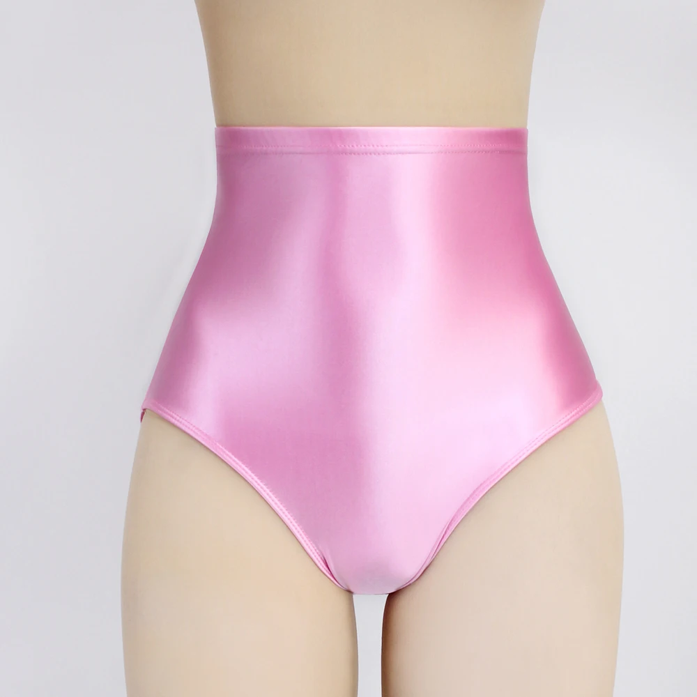 Women Extra High Waist Short Pants Buttocks Sexy Shiny Glossy Solid Bikini Tights Underpants High-Fork Briefs Leggings