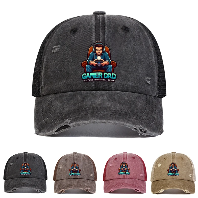 1 Stück Baseballkappe mit Aufdruck „Gamer DAD“, Retro-gewaschene Outdoor-Mütze für Damen, verstellbare Trucker-Mütze, geeignet für den Vatertag