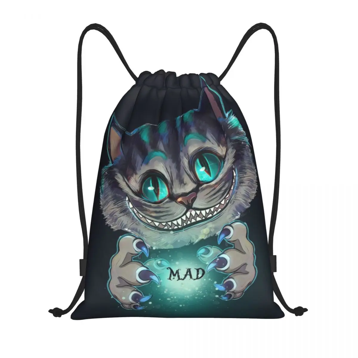 Custom Mad Cheshire Cat Drawstring Backpack Women Men Gym Sport Sackpack Foldable Shopping Bag Sack