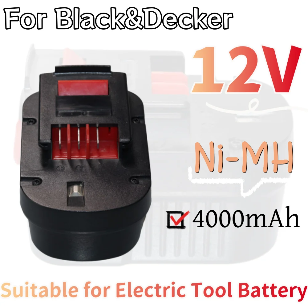 12V 4000mAh NI-MH Replacement Battery for Black & Decker A1712 FS120B FSB12 HPB12 A12 A12-XJ A12EX FS120B FSB12 FS120BX