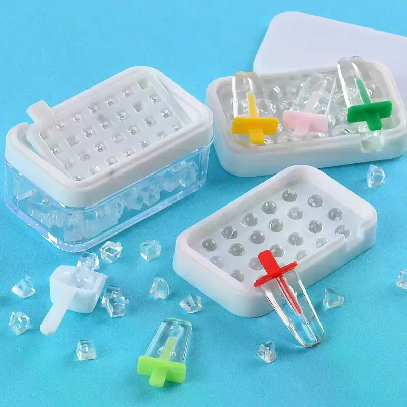 1 Juego de Mini caja de Fabricación de hielo, caja de almacenamiento de hielo modelo 1/6, casa de muñecas en miniatura, decoración de juegos de comida, accesorios para muñecas, Juguetes