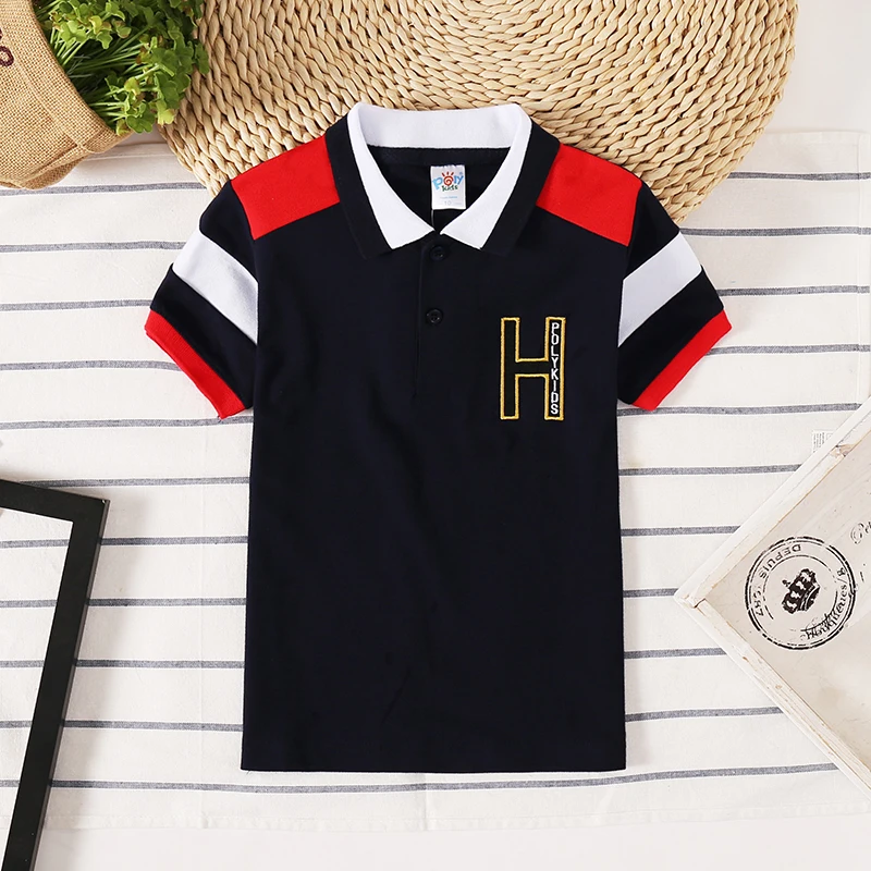 Summer Baby Boys Polo Shirts Fashion Kids Short Sleeve T Shirt Letter Boy Tops Turndown Collar Children Clothes 2-14 Years