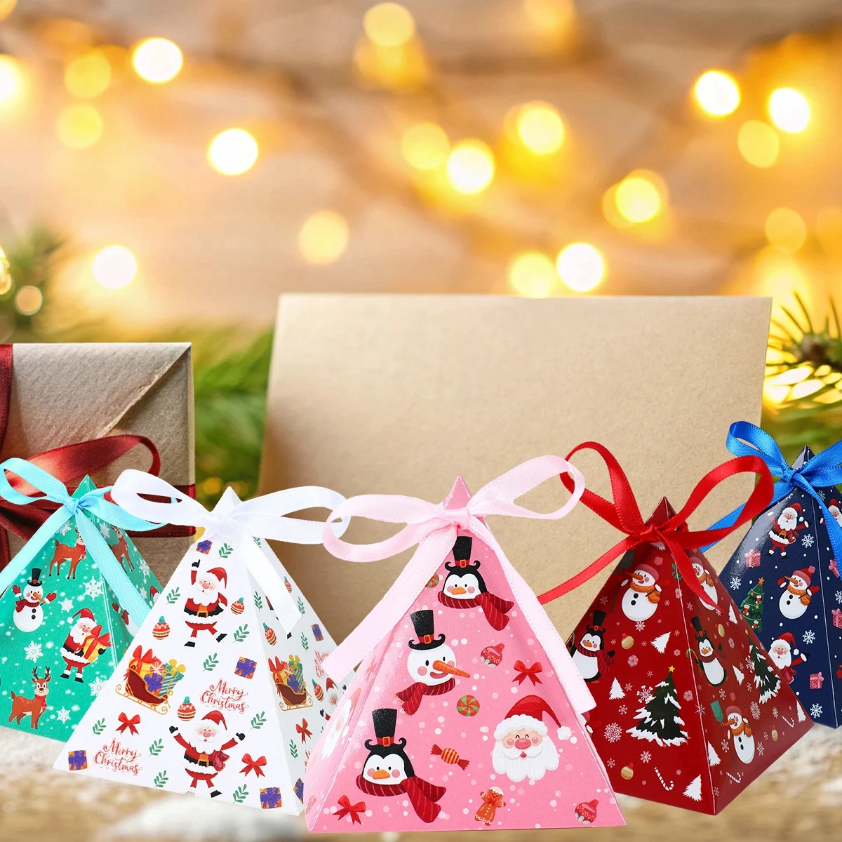 Christmas Triangle Boxes Merry Christmas Decoration for Home 2024 Xmas Candy Gift Box Ornament Navidad Natal New Year Gifts 2025