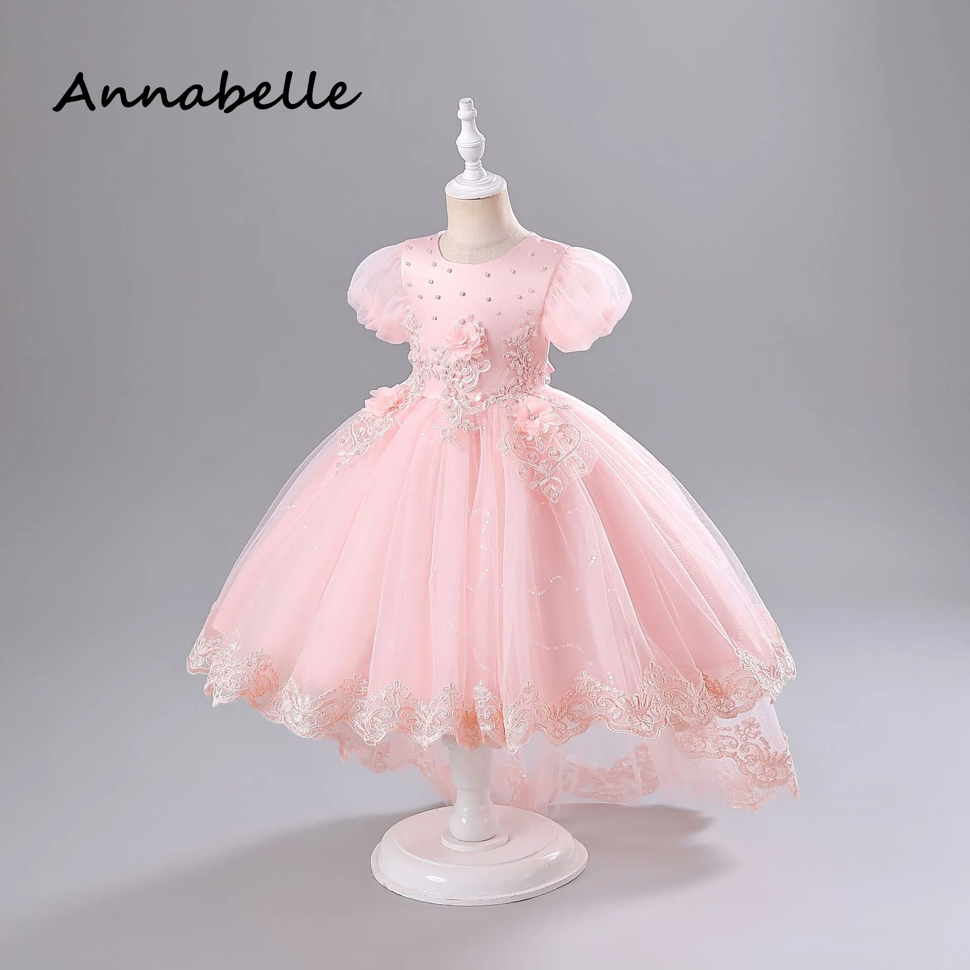 

Annabelle Flower Girl Dress Baby Girl Ceremony Birthday Short Sleeve For Wedding Party Bridesmaid Baby Puffy Dresses2024