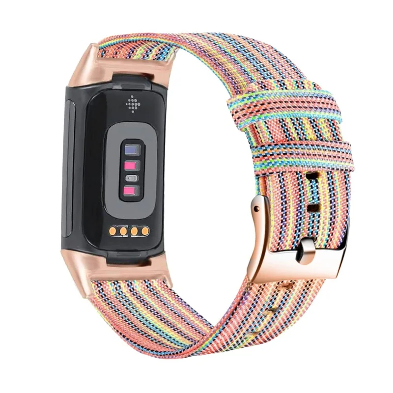 Carga 5 pulseira macio colorido tecido lona rapidamente seco feminino banda cinta com ouro adaptador de liberação rápida para fitbit carga 5