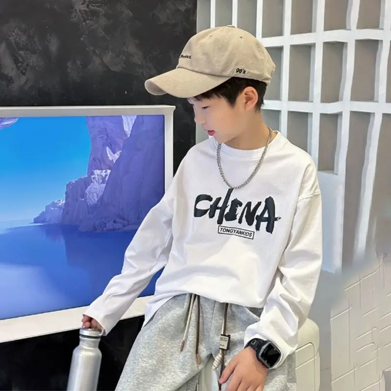 

Cotton Base Layer Kids T-shirt Boys Long Sleeve Tee Wear Elementary School Student Korean Children's Clothing 2025 Tops Boy Tees