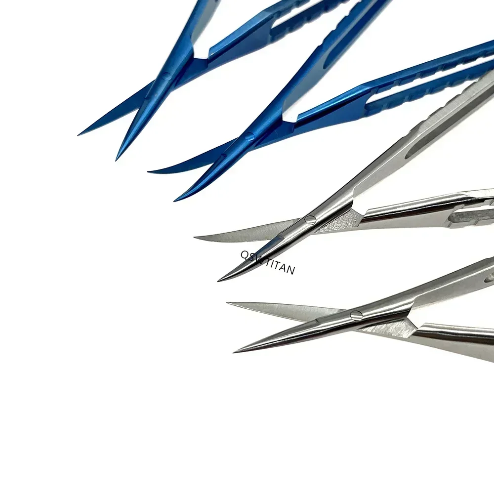 กรรไกรขนาดเล็ก QSWTITAN รุ่น Castroviejo สำหรับตัดหนังตา ด้ามจับแบน 1 ชิ้น เครื่องมือผ่าตัดดวงตา อุปกรณ์สำหรับผ่าตัดเปลือกตา