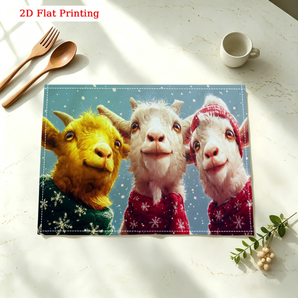 Three Goats In Winter Sweaters Kitchen Placemat Coaster Linen Pad Dish Coffee Cup Table Mat 30x40cm Home Decor