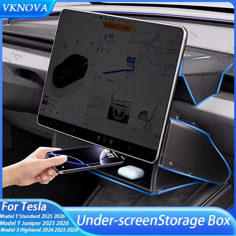 

Автомобильный ящик для хранения Tesla Model Y Standard 2025, скрытый органайзер для хранения, лоток под центральным экраном управления для модели 3 Y
