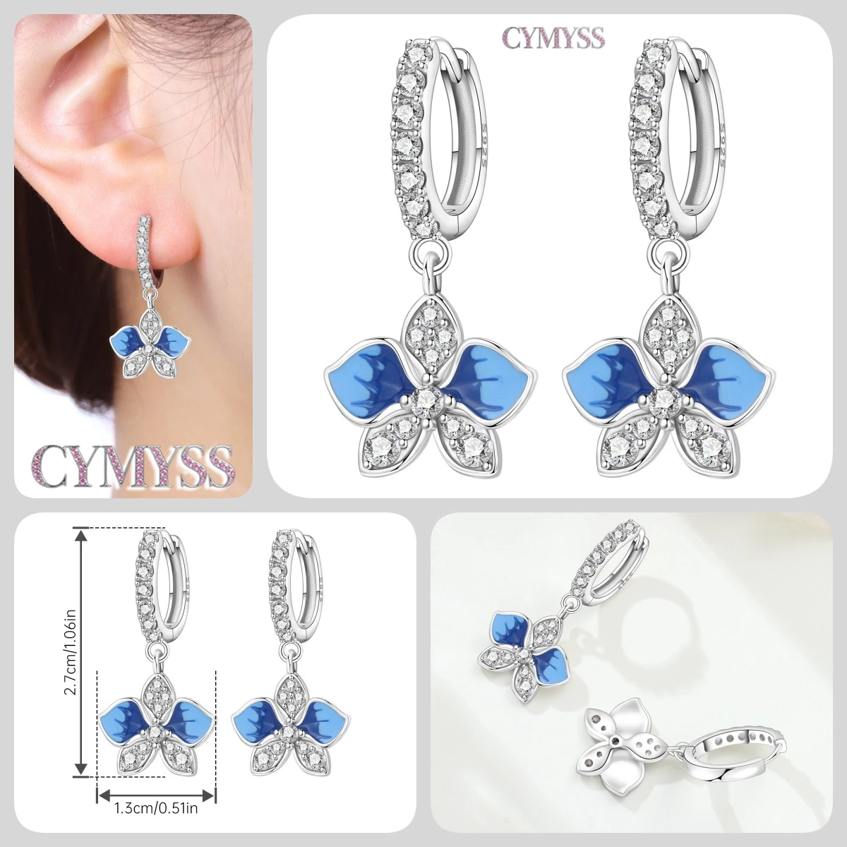 925 Sterling Silver Inlaid Zircon Butterfly Earrings Insect Element Original Design Women's Fashion Party Jewelry Gift Ear Loops S09a1a296dcc145cb8b0e2ec8ed310bf39