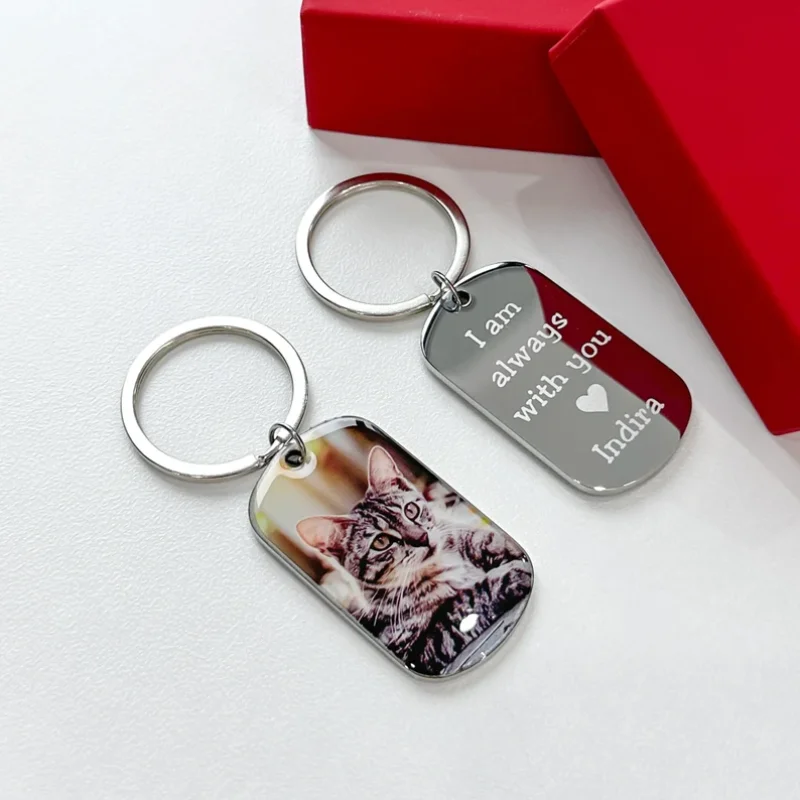 Personalized Text Keychain Doubled Sided Picture Keychain for Women Men Stainless Steel Anniversary Boyfriend Christmas Gift