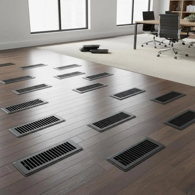 

Floor Vent Covers 4 x 10 Inch For Bedroom Living Room Office, 12-Pack Heavy-Duty Walkable Iron Register Grilles Air Flow Deflector Metal Damper Black Adjustable Design