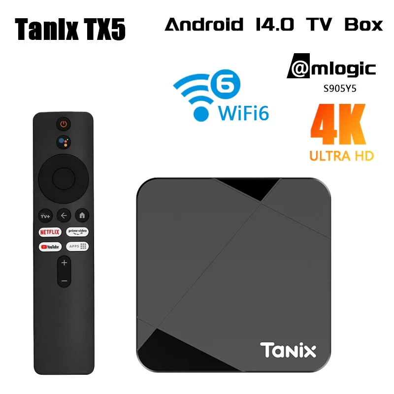 

Tanix TX5 S905Y5 Android Smart TV Box 4G 64G 32G HDR10+ AV1 4K HD Set Top Box Wifi6 2.4 & 5G Dual Wi-Fi Медиаплеер Голосовой пульт дистанционного управления