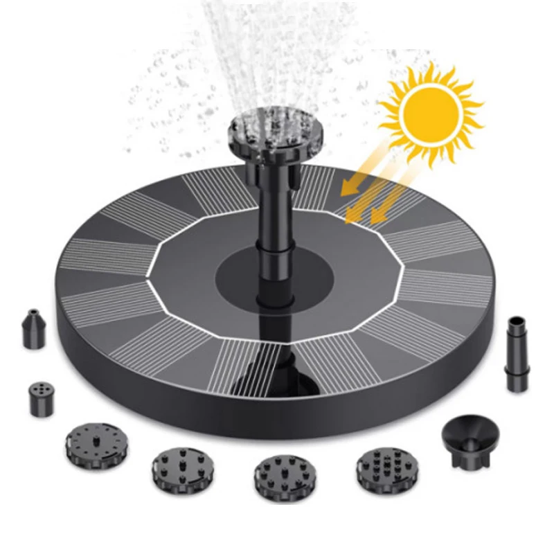 Solar Fountain Water Pump with color LED Lights for Bird Bath 3W with 7 Nozzles & 4 Fixers Floating Garden Pond Tank Solar Pump