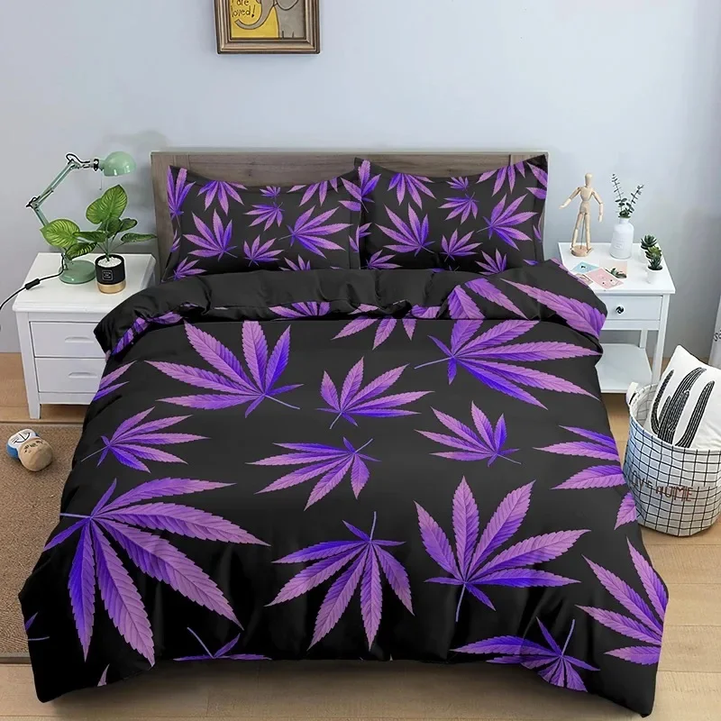 Psychedelic Weed Leaves Bedding Sets Single Double Queen King Full Size Polyester Duvet Cover Set with Pillowcase Bedclothes