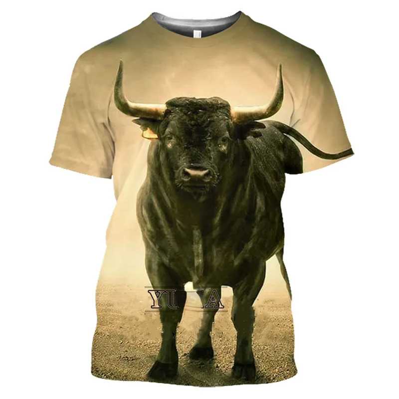3D Spanish Bull Cattle Printing T Shirt Spain Bullfighting Graphic T-Shirts for Men Womens Clothing San Fermín Tops Short Sleeve