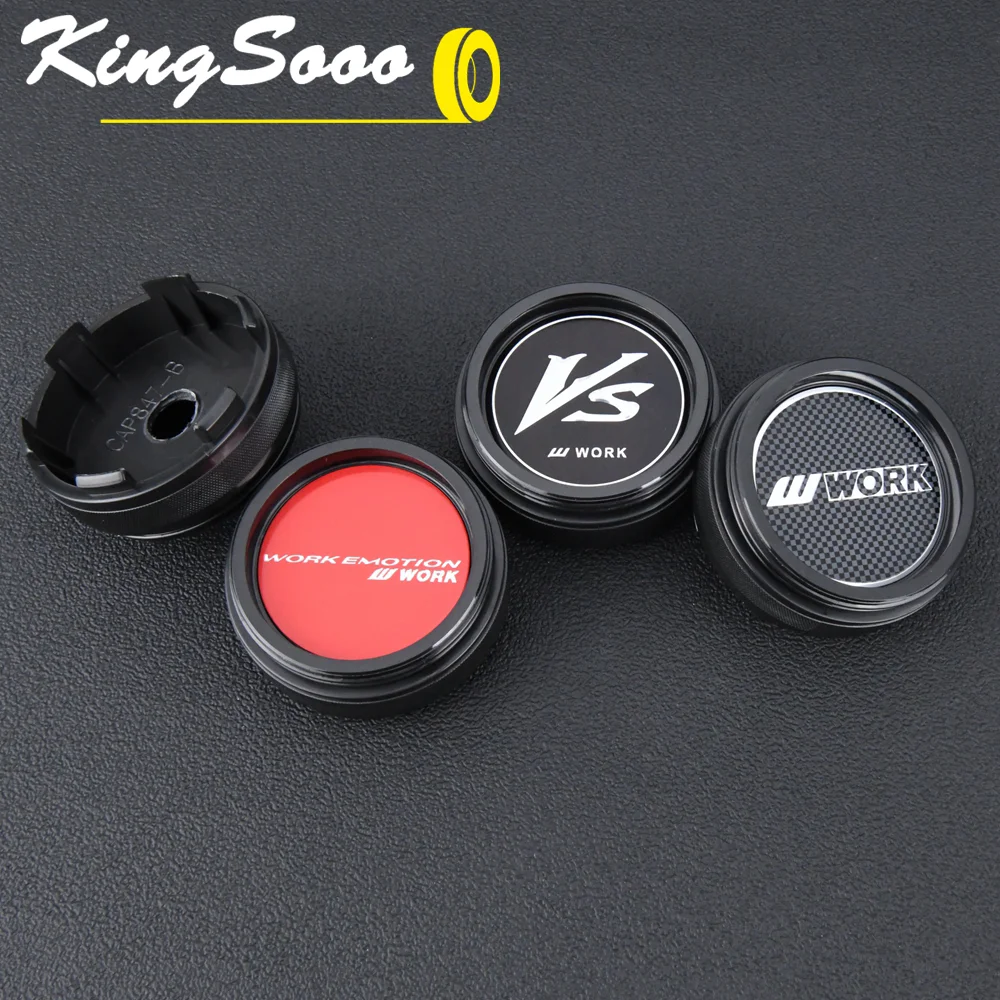 4PCS JDM Wheel Cap Clip 56mm WORK MEISTER EQUIP VS Emblem Sticker Sport Rim Center Caps Wheel Hub Cover Cap Black & Silver