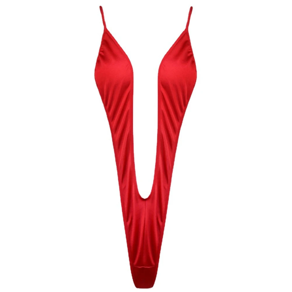 Damen Sexy Deep V 1-teiliger Badeanzug Sexy Mini Monokini-Tanga G-String Bikini Badeanzug Tanzen Raves Party Beachwear