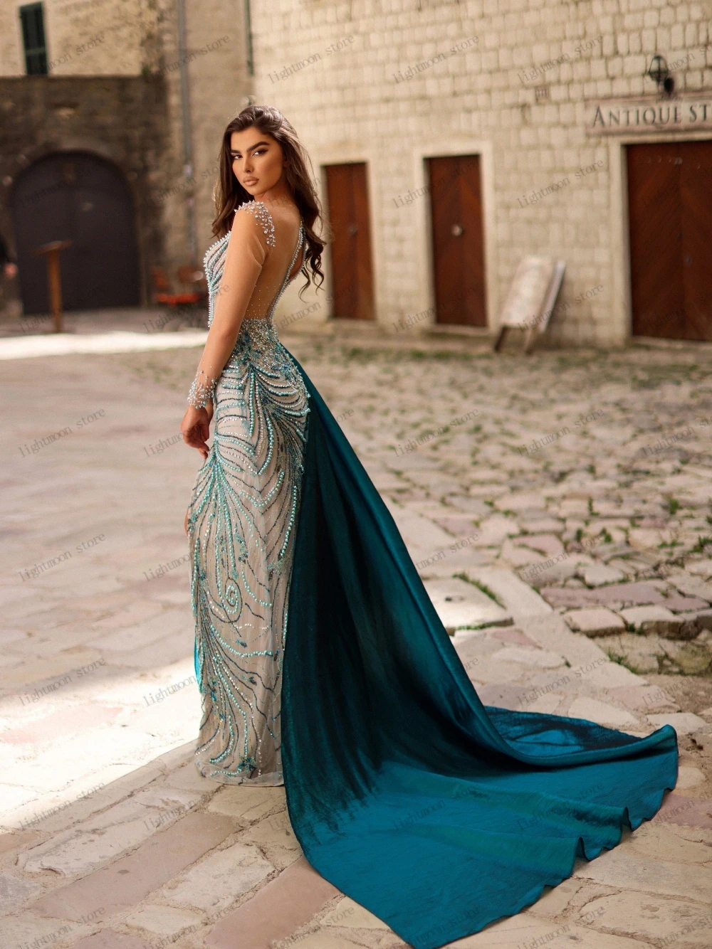 Exquisitos Vestidos De noche para mujer, vestido De graduación bonito, vaina De sirena, apliques De cuentas, túnicas sexys, Vestidos De Gala con abertura alta