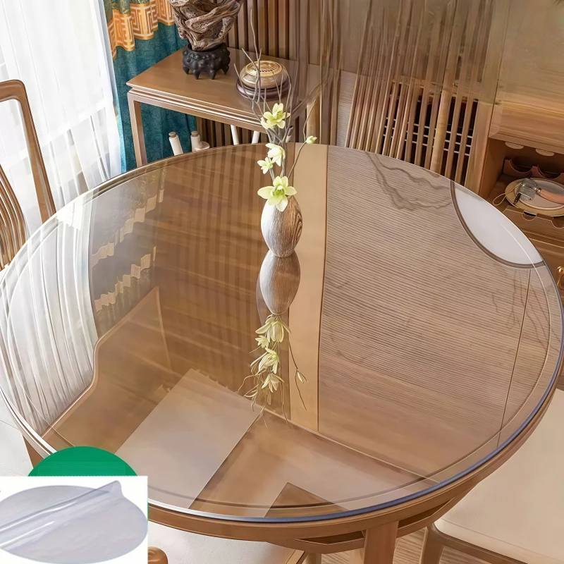 125/128/135/138cm Round Transparent PVC Table Cloth Soft Glass Desk Circular Cover Film Anti-Slip Tablecloth Can Be Freely Cut