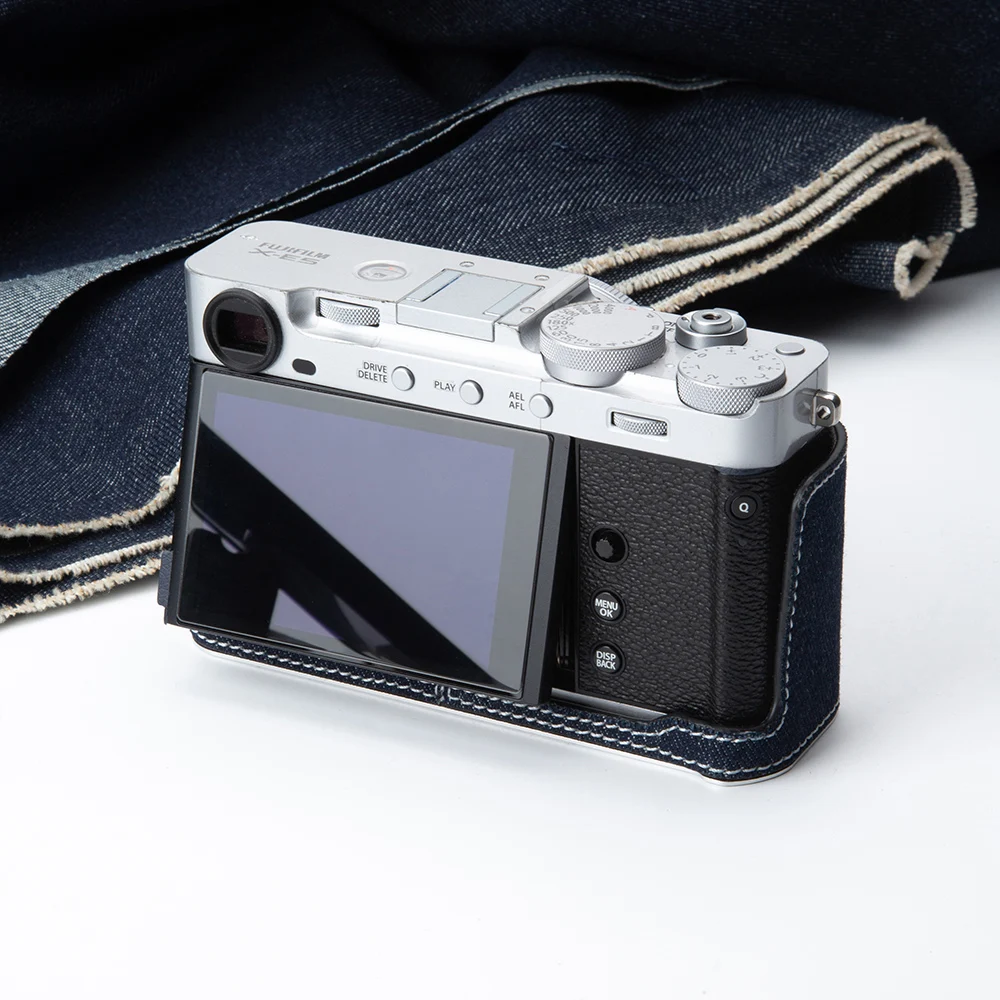 XE5 Protective Case Half Bag X-M5 Handmade Camera Bag for Fujifilm Fuji X-S20 XM5 XE5 Case Fresh Denim XS20 Half Case