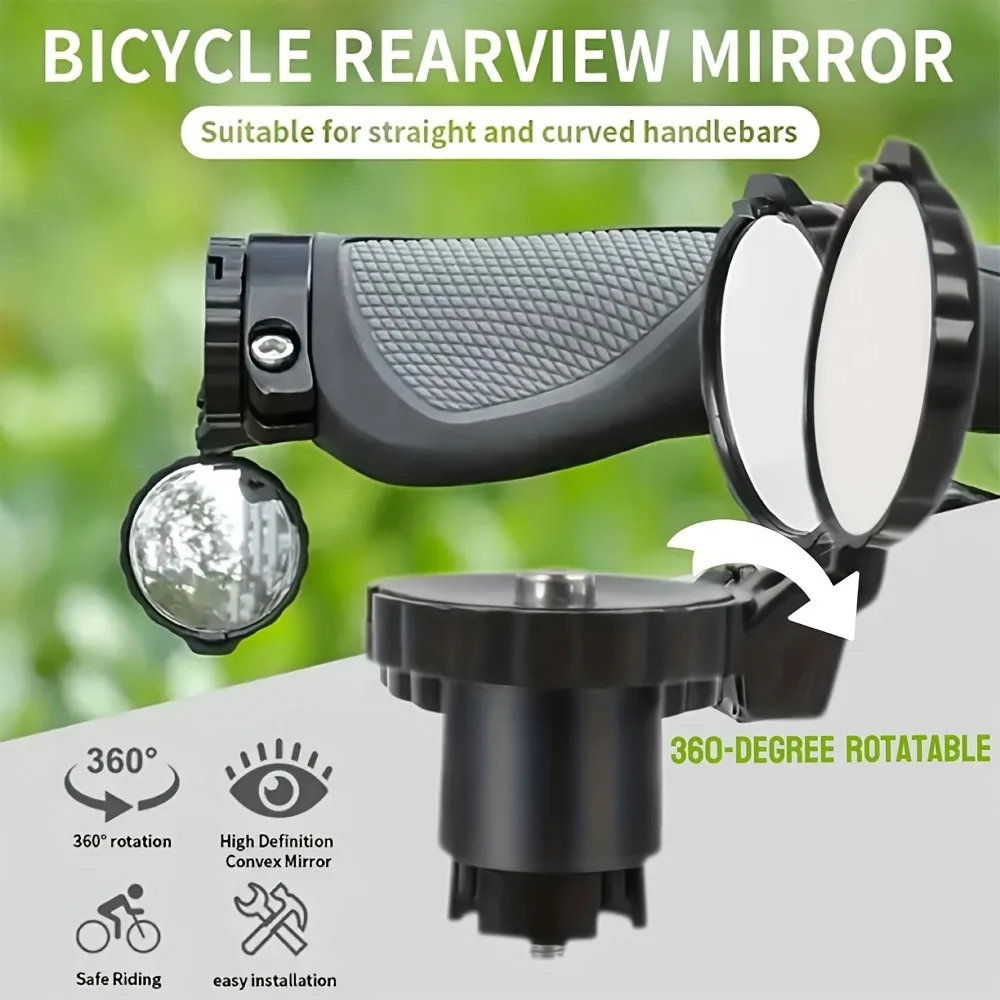 مرآة الرؤية الخلفية للدراجة ذات الزاوية الواسعة عالية الوضوح عدسة محدبة مستديرة، مرآة مقود الدراجة غير المرئية، 360 درجة °   قابل للتدوير #1