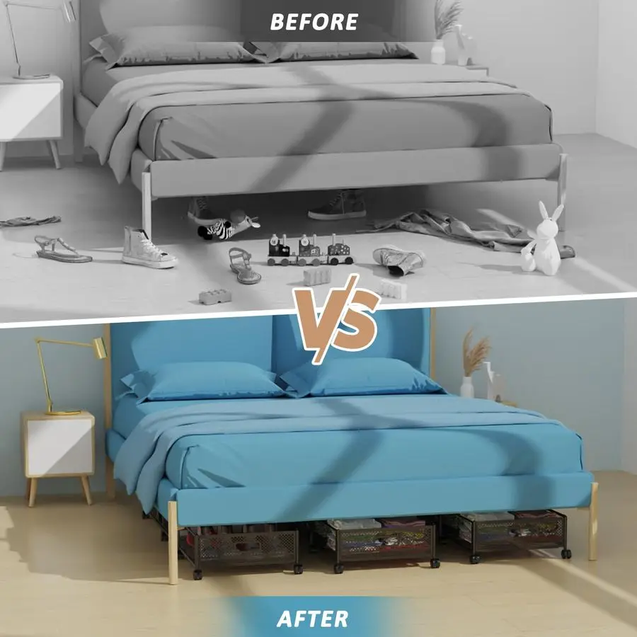 Bed Storage with Wheels 47.2L 57.6L Large Rolling Under Bed Storage, Metal Underbed Containers on Wheels, ToolFree Assembly Fold