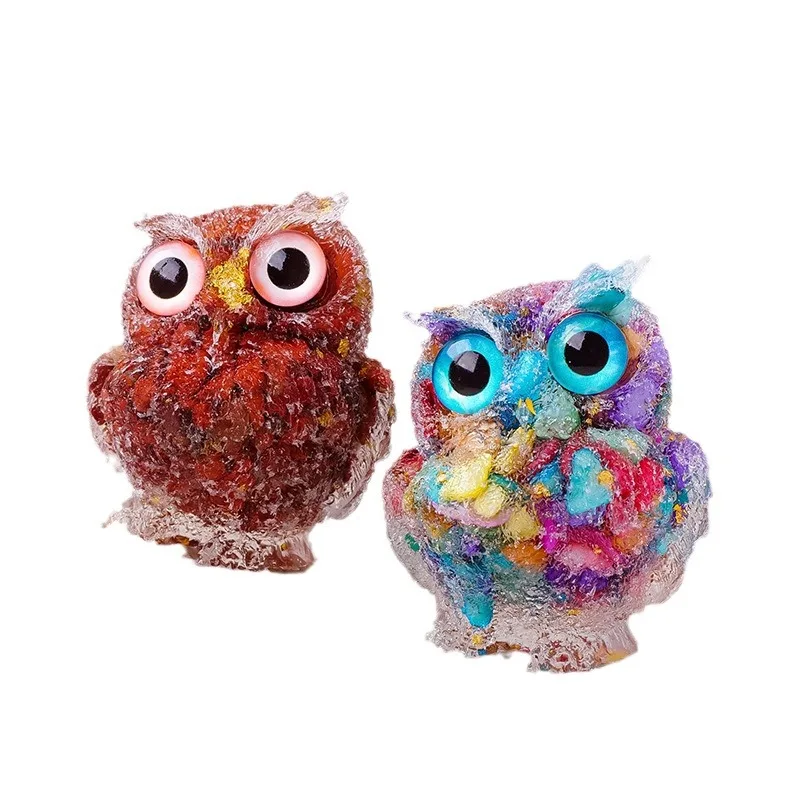 Owl Home Desktop Handicrafts, Natural Crystal Jewelry Gravel Dropping Resin