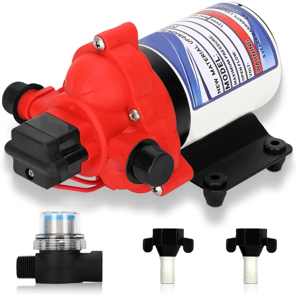 12V 3.3 GPM Diaphragm Pump, 45 PSI, 1/2 MNPT, Ideal for RV and Water Transfer Applications