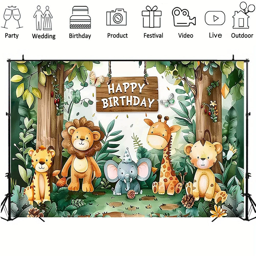 Jungle Animal Safari Party Backdrop Kid 1st Happy Birthday Party Shoot Photography Background Newborn Baby Shower Decor Banner