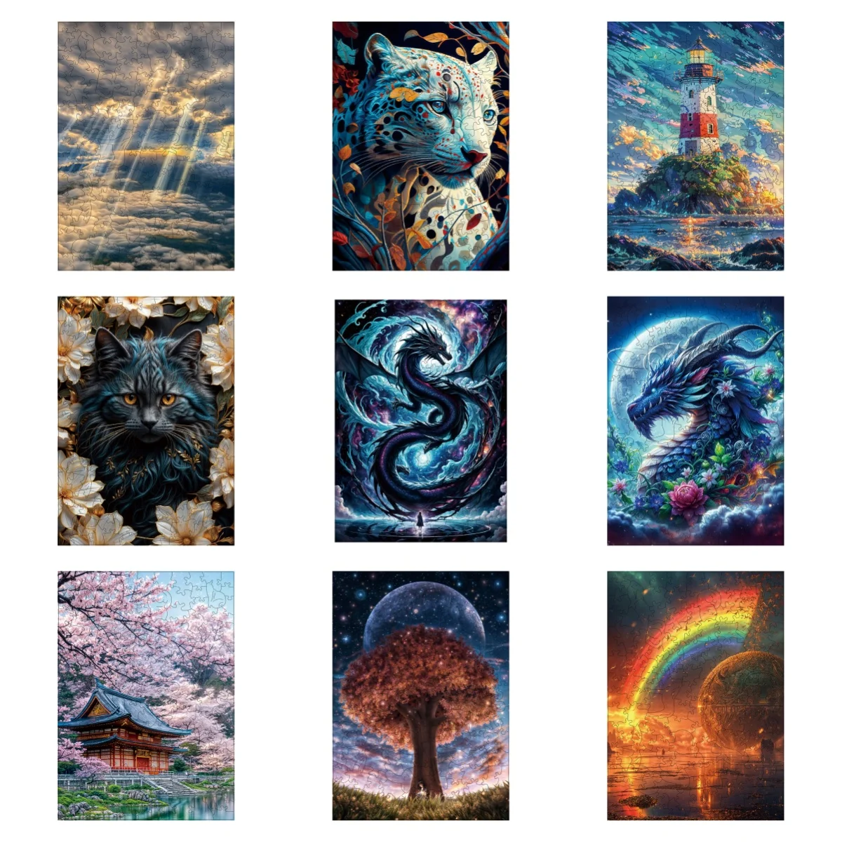 

Animal Shaped Wooden Decorative Paintings Unique ChristmasGifts Birthday Gifts Leopard Dragon Dynamic Sky Cherry Blossom Tree