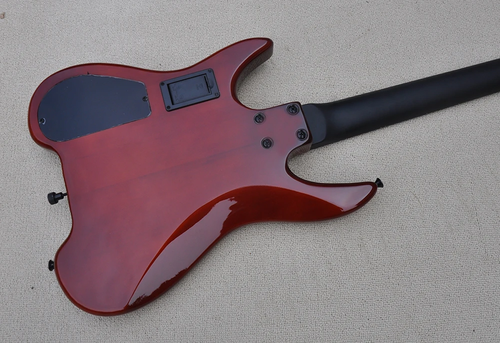 Brown Headless Electric Guitar with Flame Maple Veneer,Rosewood Fretboard,Customized Logo/Color Available