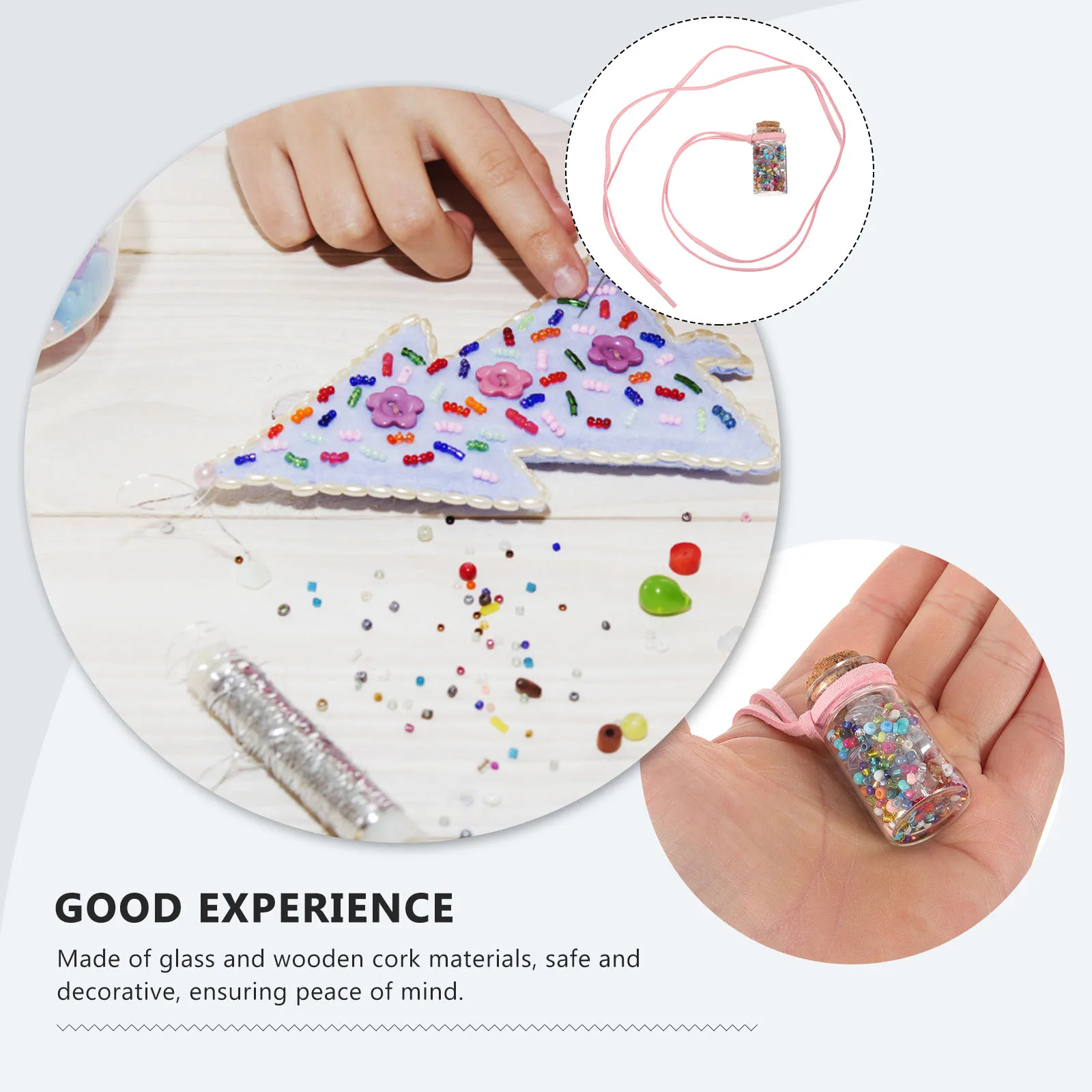 1 Set Mini Beads Bottle Diy Craft Kit For Kids Glass Bottles With Wooden Cork Small Size Lightweight Beads Decoration Set For