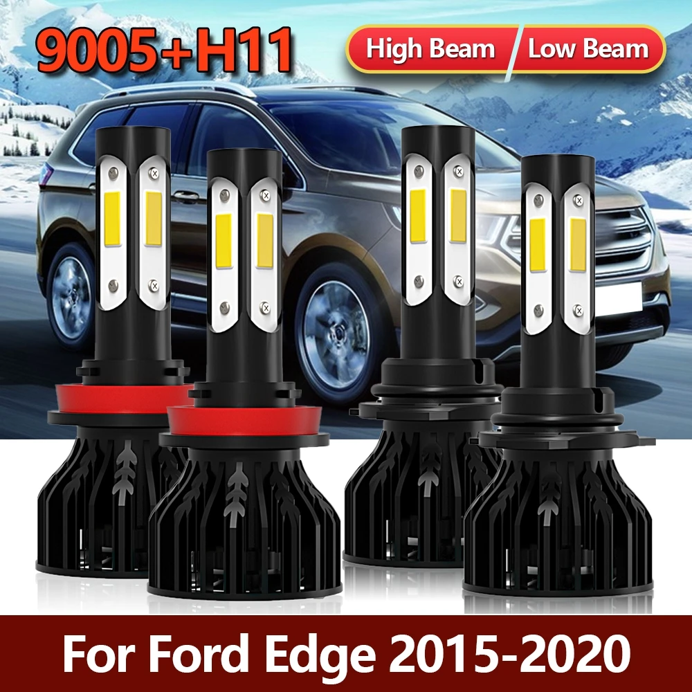 

4x светодиодный 9005 H11 Комплект фар комбинированные лампы Высокая Низкая фара для автомобиля Четырехсторонние лампы для Ford Edge 2015 2016 2017 2018 2019 2020