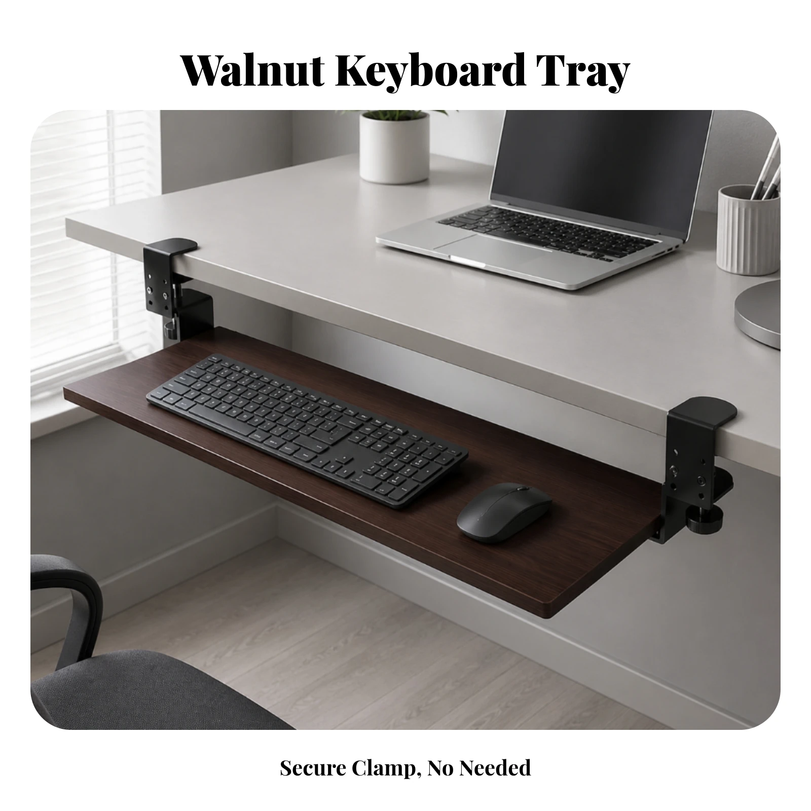 Desk Accessory Ergonomic Under-Desk Keyboard Tray Keyboard Tray with Clamp Stable for Renters, Home Office