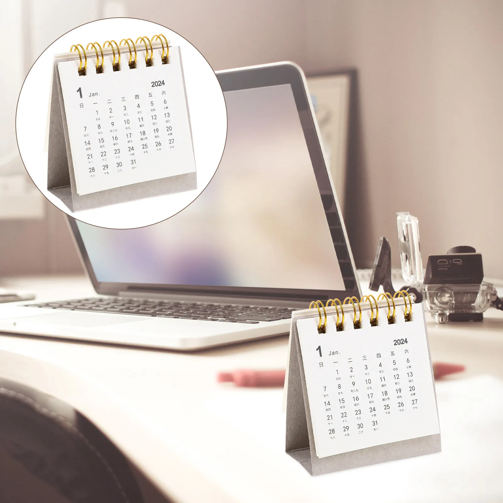 

Mini 2024 Desktop Calendar Paper Material Household Standing Convenient Table Calendar Office Daily Monthly Plan Note