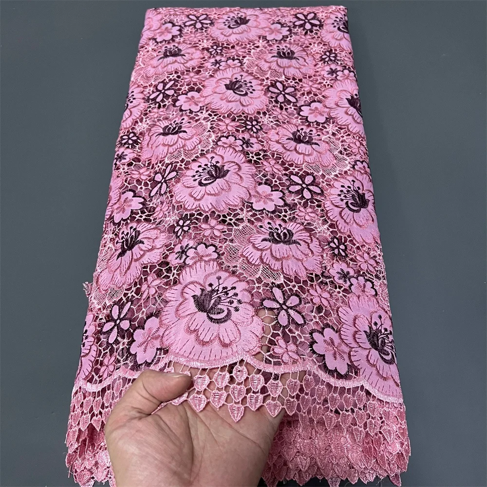 

African Nigerian Latest 2025 Guipure Embroidery Sequins Tulle Lace Fabric High Quality for Sewing Dresses 5Yards ZJ093