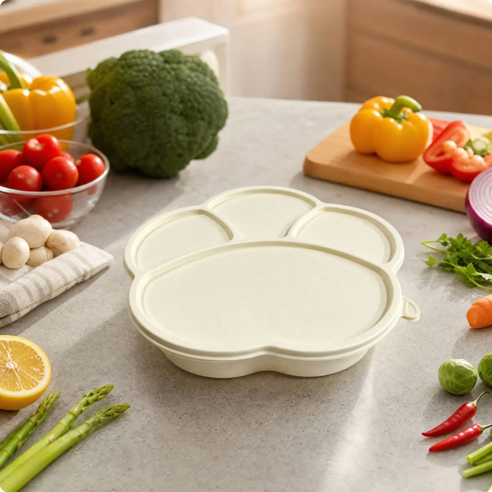 Eco Friendly Corn Starch Tray with Compartments and Lid Reusable Food Grade Lunch Container for Group Catering and Bento