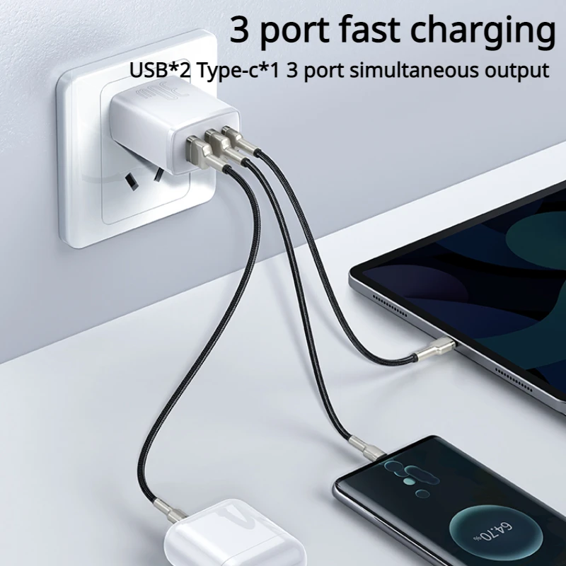 Baseus 30W Charger 3 Port USB TypeC Phone Charger Fast Charging Multifunctional Plug PD3.0 for iPhone 13 14 Promax Samsung