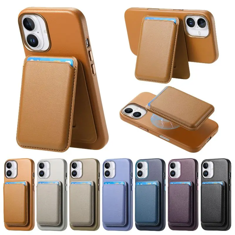 

Back Magnetic 2 In 1 Card Slots Bag Phone Case For iPhone 16 15 Pro 14 Plus 13 Pro Max Solid Color Leather Protective Cover