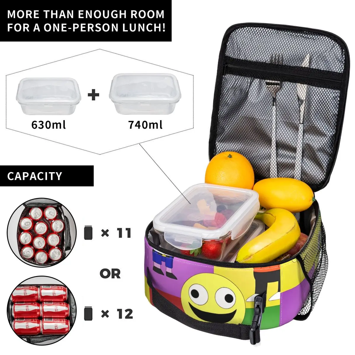 Cartoon S-Smiling Friends Lunch Bag Leisure Lunch Box For Unisex School Portable Cooler Bag Oxford Graphic Thermal Lunch Bags