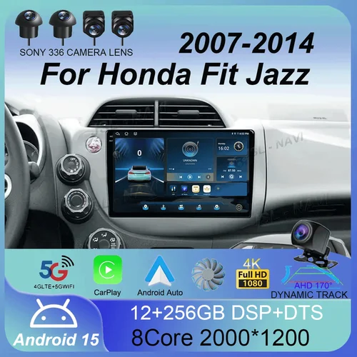 Para Honda Fit Jazz 2007 - 2014 2din Android 15 Radio estéreo de coche Carplay Multimidia reproductor de vídeo navegación GPS unidad principal