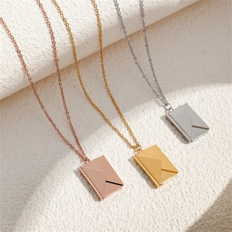 Fashionable Couple Gift Envelope Love Letter Necklace High-end Light Luxury Openable I Love You Stainless Steel Clavicle Chain