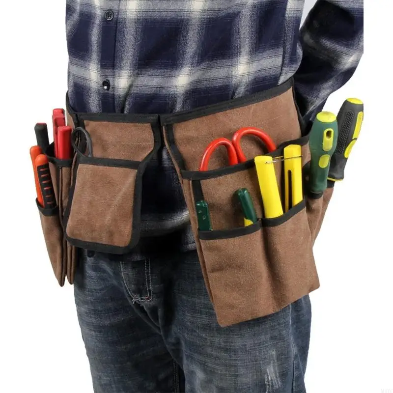 M4YC Essential Worker's Canvas Tool Belt 19 Pockets with Comfort Fit for All Day Use