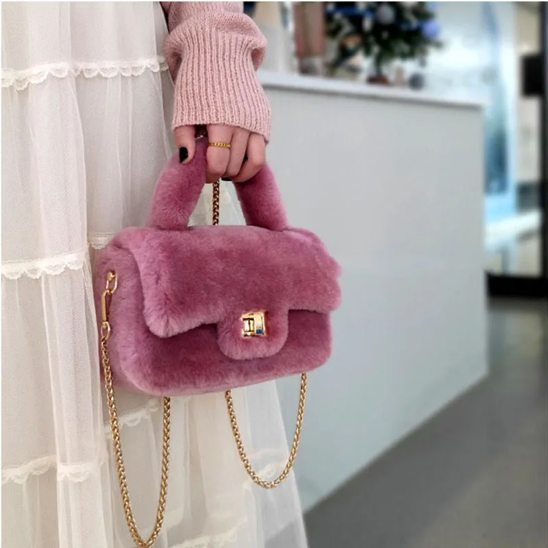 New Wool Bag Real Fur Integrated Plush Bag Handbag Women's Chain Crossbody Bag Small Fragrant Handbag