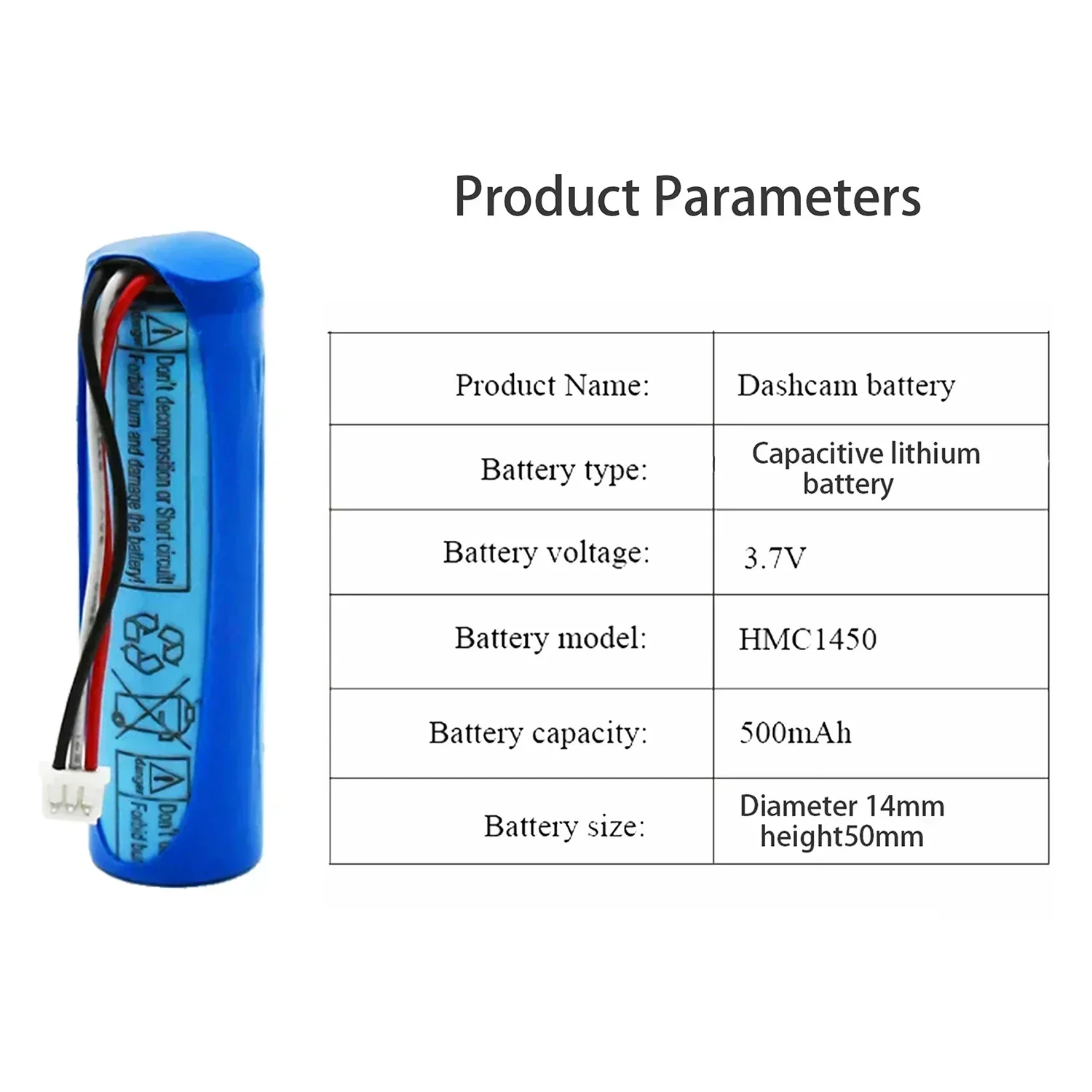 Batteria al litio 3.7V 500mAh 70mai batteria Hmc1450 Dash Cam Pro videoregistratore per auto accessori DVR di ricambio