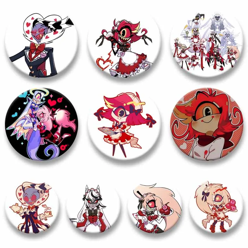 Anime H-Hazbin H-Hotel Enamel Pins Alastor Angel Dust Cosplay Badges Cartoon Round Brooches for Backpack Clothing Jewelry Gifts
